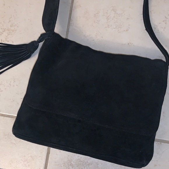 preloved Apostrophe Black Suede Shoulder Bag with Tassle - Picture 1 of 11